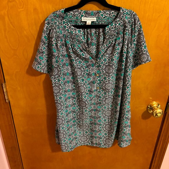 DANA Buchman Black and Green V-Neck Blouse sz M - Picture 2 of 13